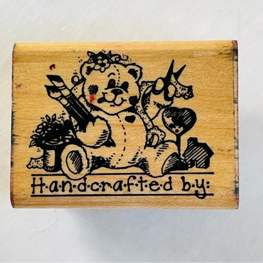 Bear Handcrafted By Rubber Stamp Wood Mounted 1.5 x 2 In Scrapbooking Art